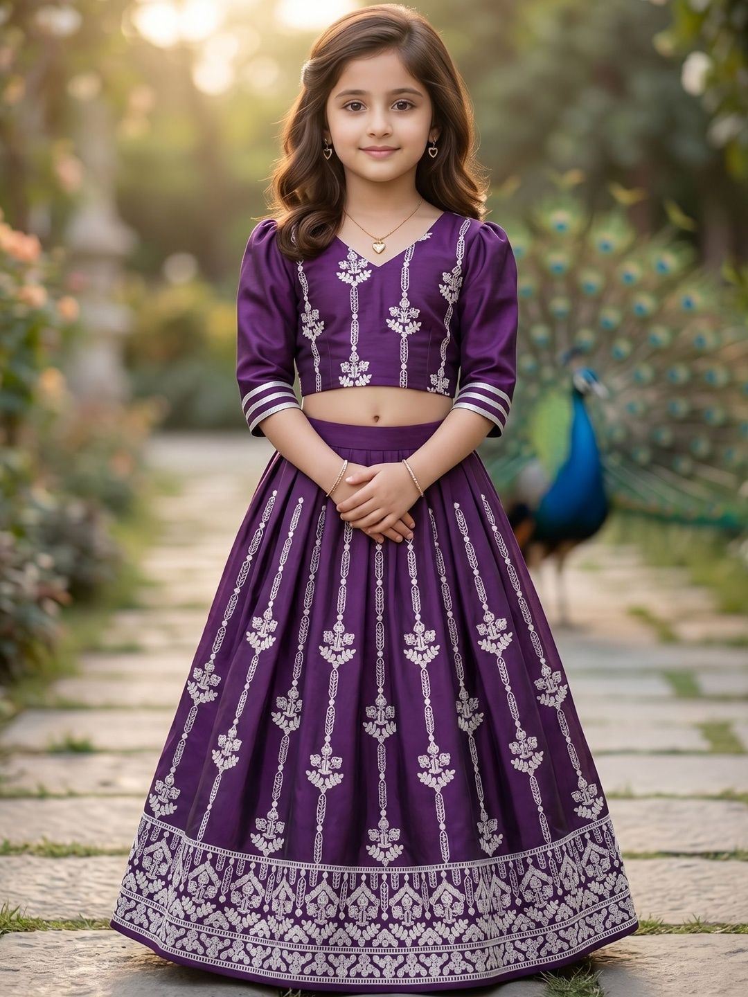 KALINI Girls Embroidered Thread Work Semi-Stitched Lehenga &-picture-23