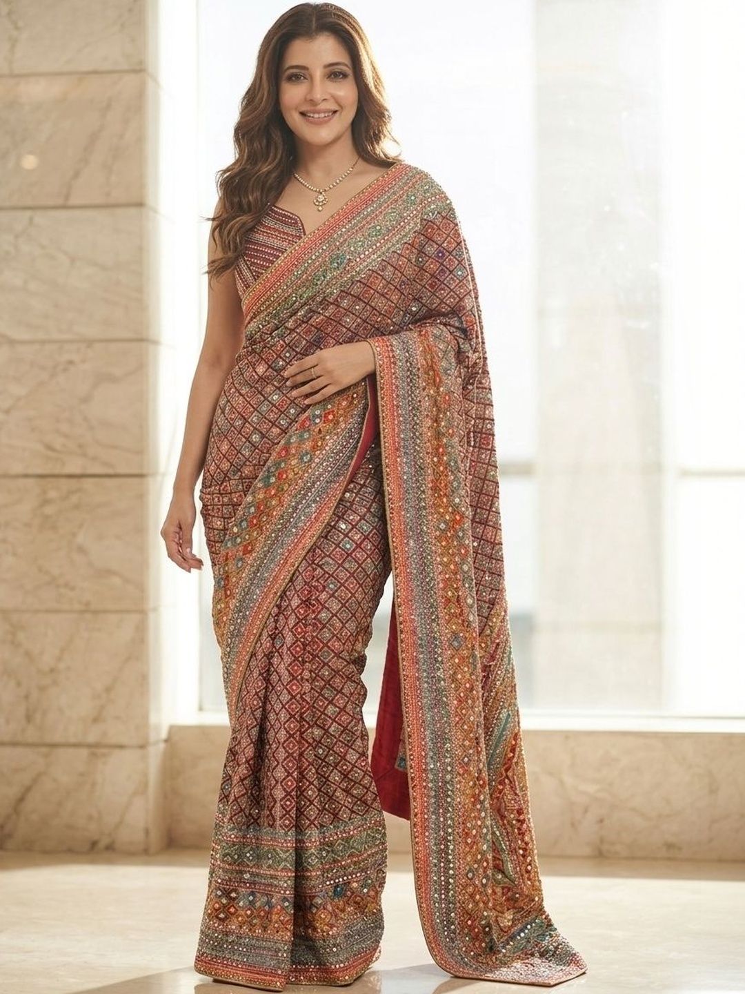 Kalista Ethnic Motifs Printed Pure Chiffon Saree With Unstitched Blouse Piece-picture-56