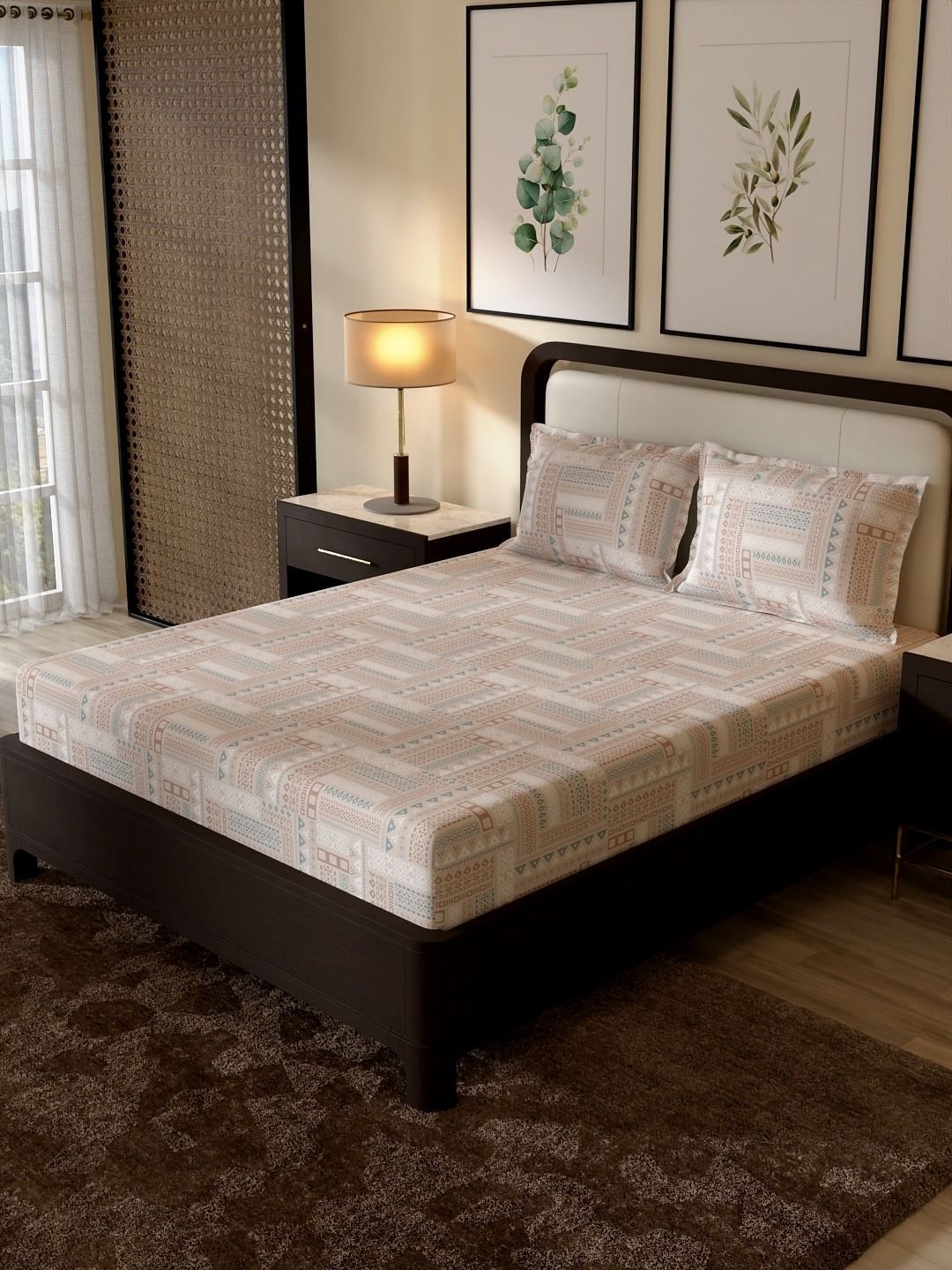 Portico New York Signature Elegance 104 TC Cotton Super King Bedsheet With 2 Pillow Covers-image-8