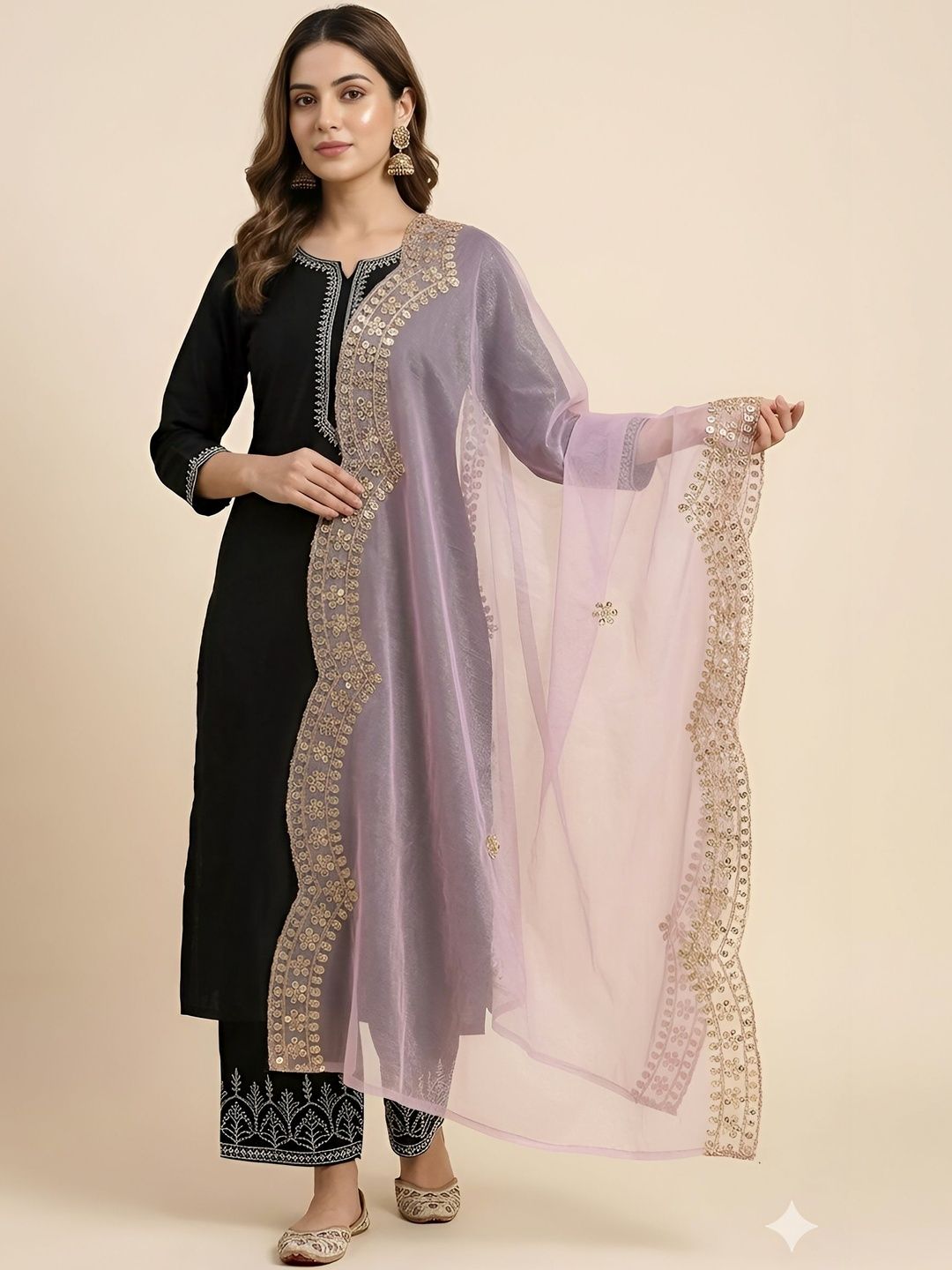 MUFFLY Ethnic Motifs Embroidered Dupatta with Sequinned-picture-21
