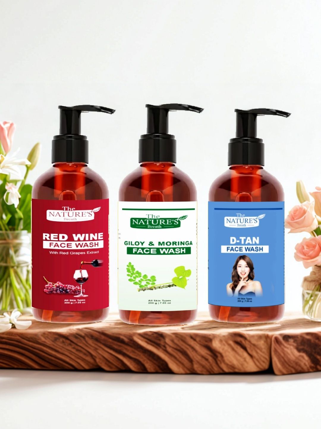 Beleza Professional Set Of 3 Red Wine Giloy Moringa & DeTan Face Wash - 200 ml Each-image-32
