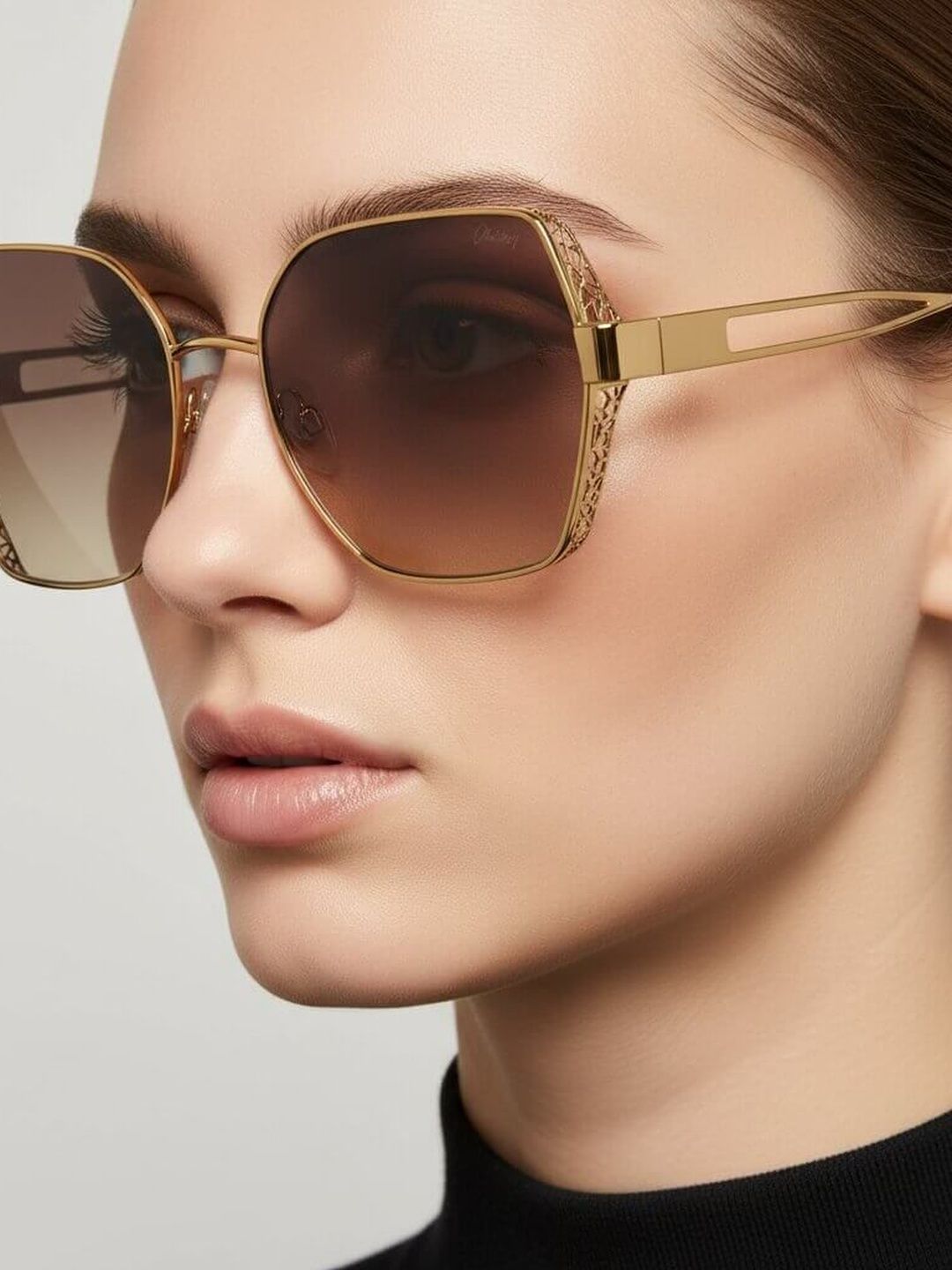 Vintage Women Brown Lens & Gold-Toned Oversized Sunglasses with-image-23