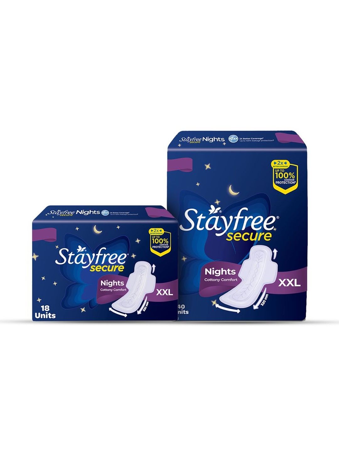 Stayfree Set Of 2 Secure Day Night XXL Sanitary Napkins - 58 Pads