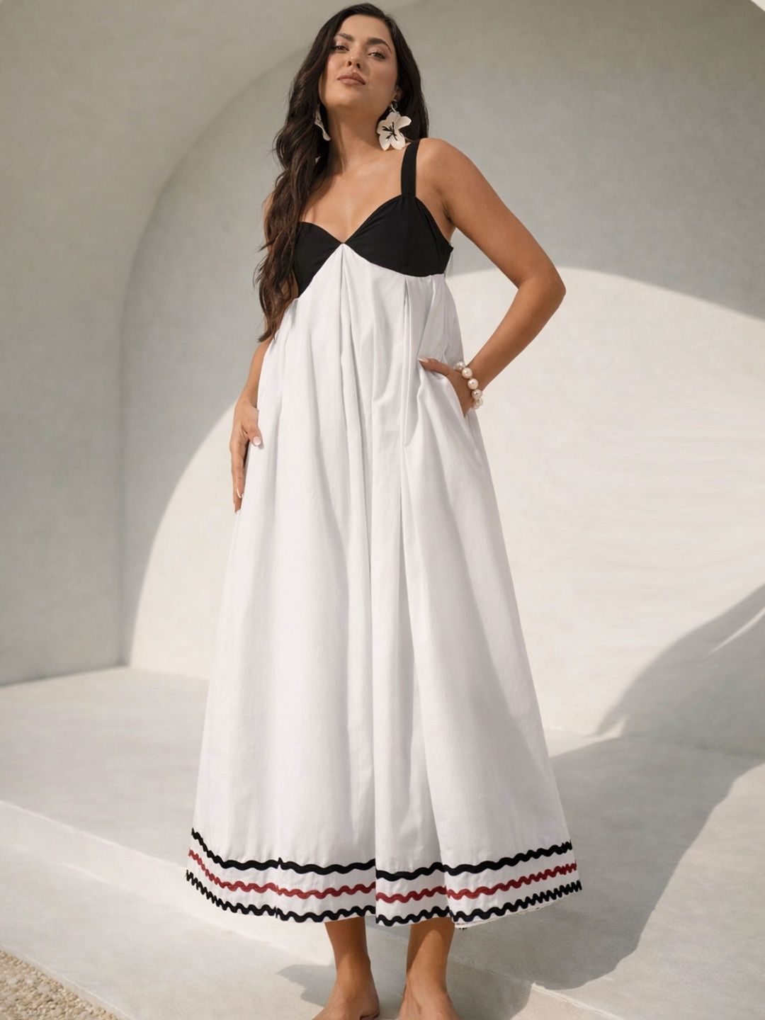 Pink Paprika by SASSAFRAS Colourblocked A-Line Midi Dress-picture-42