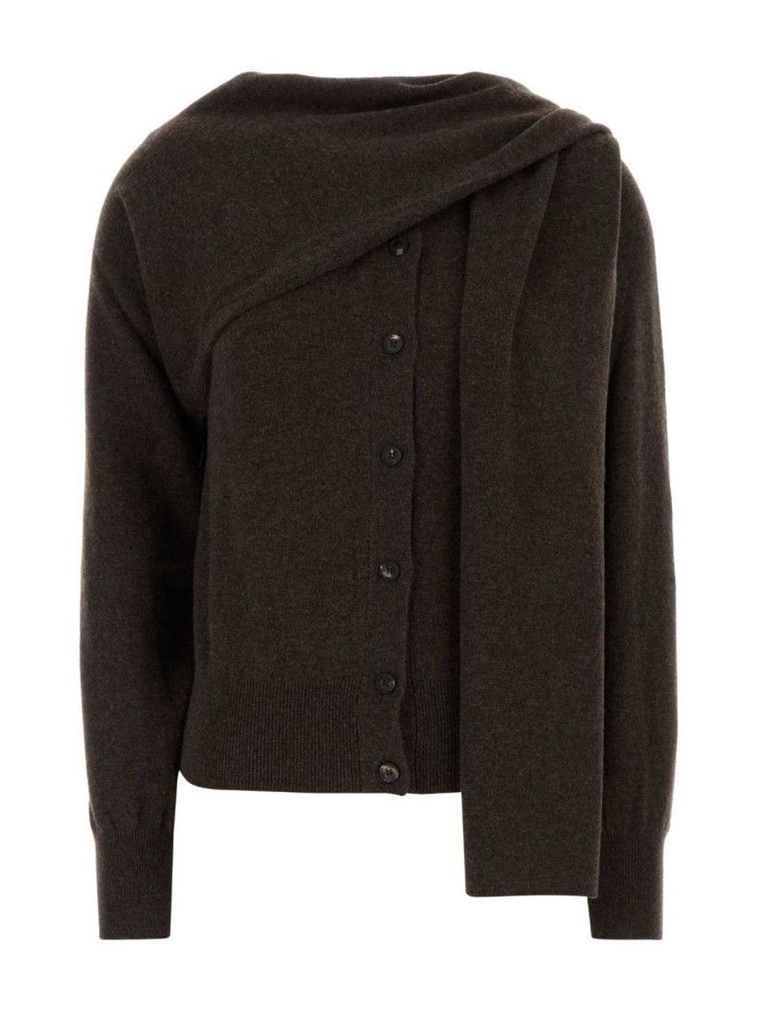 Brown Asymmetric Button-Up Cardigan-image-20