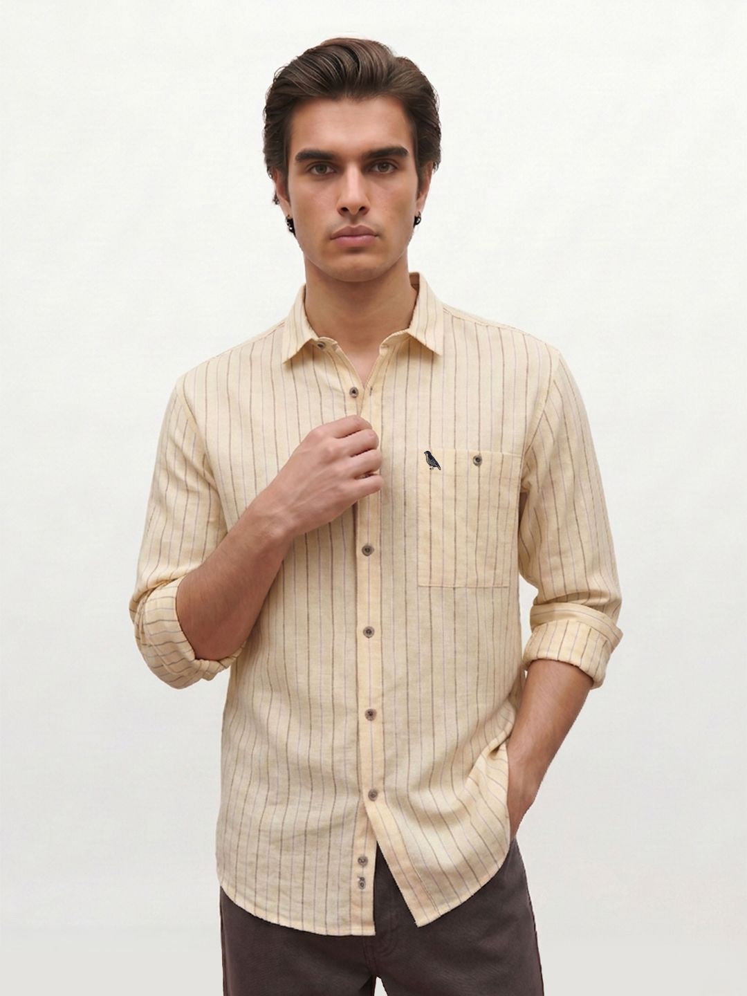 Mr Bowerbird Tailored Fit Vertical Striped Cotton Linen Casual Shirt-picture-34