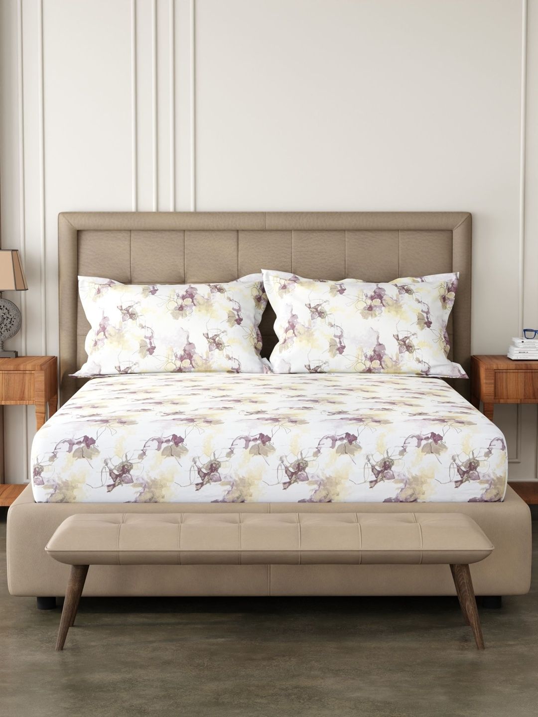 Pure Decor White Floral 180 TC King Bedsheet with 2 Pillow Covers-picture-11