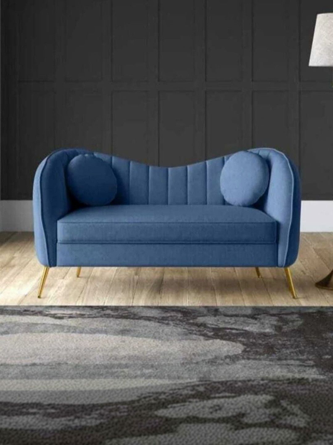 INDIAWOODMART Blue 2 Seater Sofa With Pillow Cover-image-9