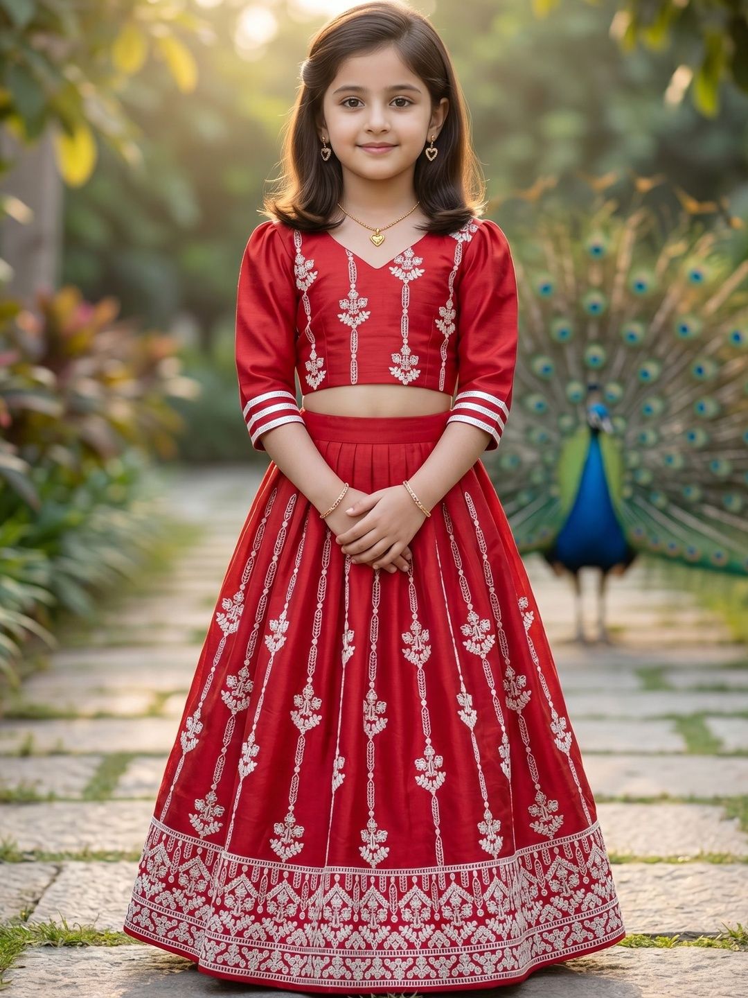 KALINI Girls Embroidered Thread Work Ready to Wear Lehenga &-picture-17