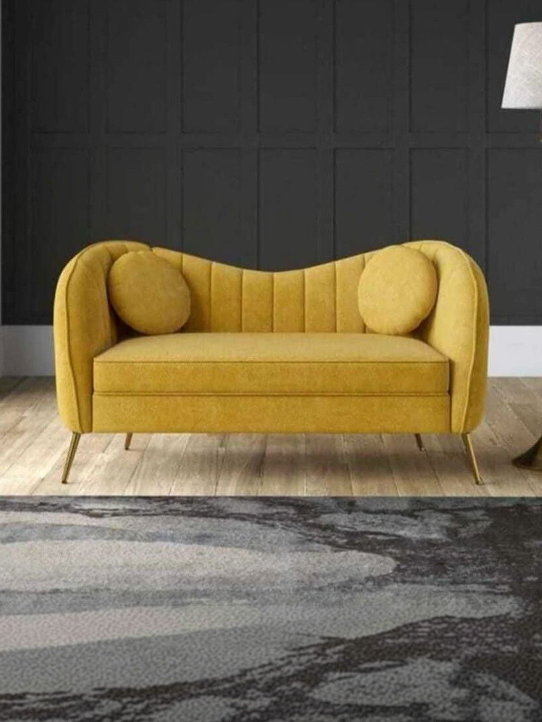 INDIAWOODMART Yellow 2 Seater Sofa With 2 Pillow-image-8