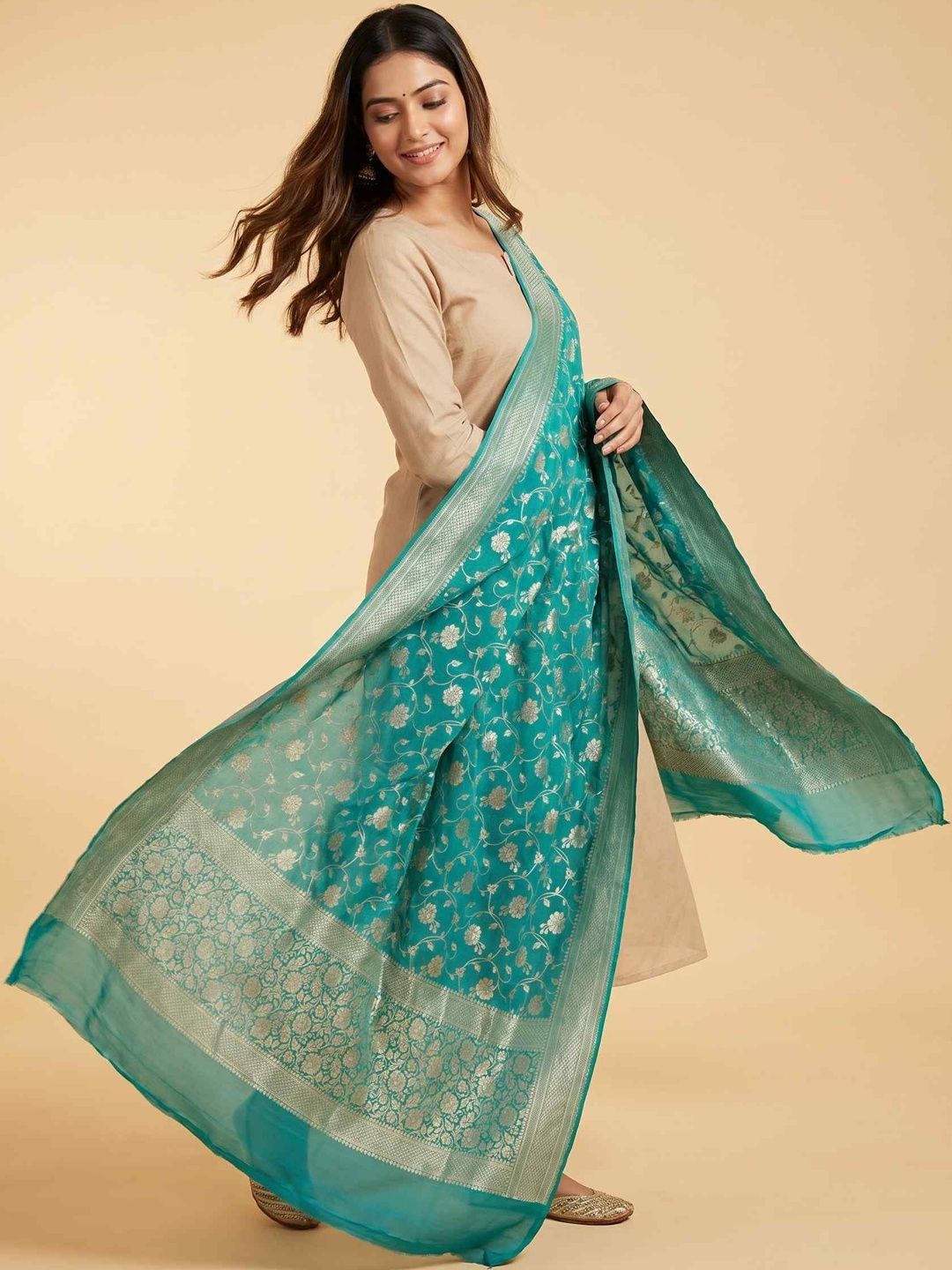Banarasi Style Woven Design Bandhani Dupatta with Zari-image-38