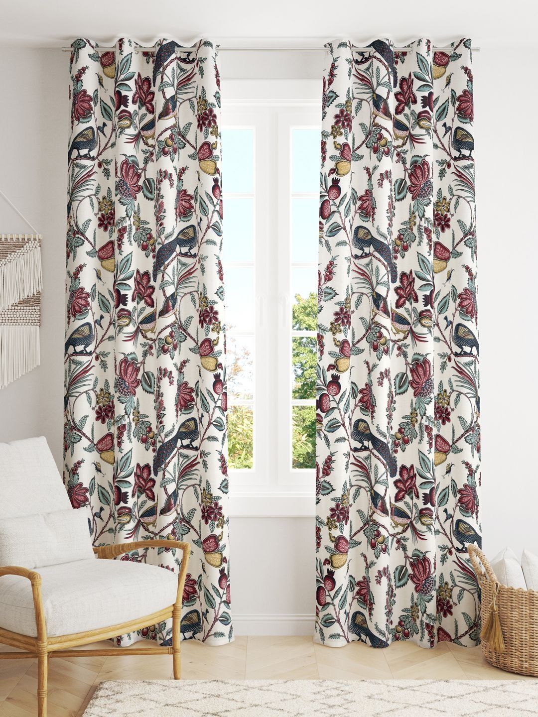 Gulaab Jaipur White & Green Set of 2 Floral Long Door Curtain-picture-12