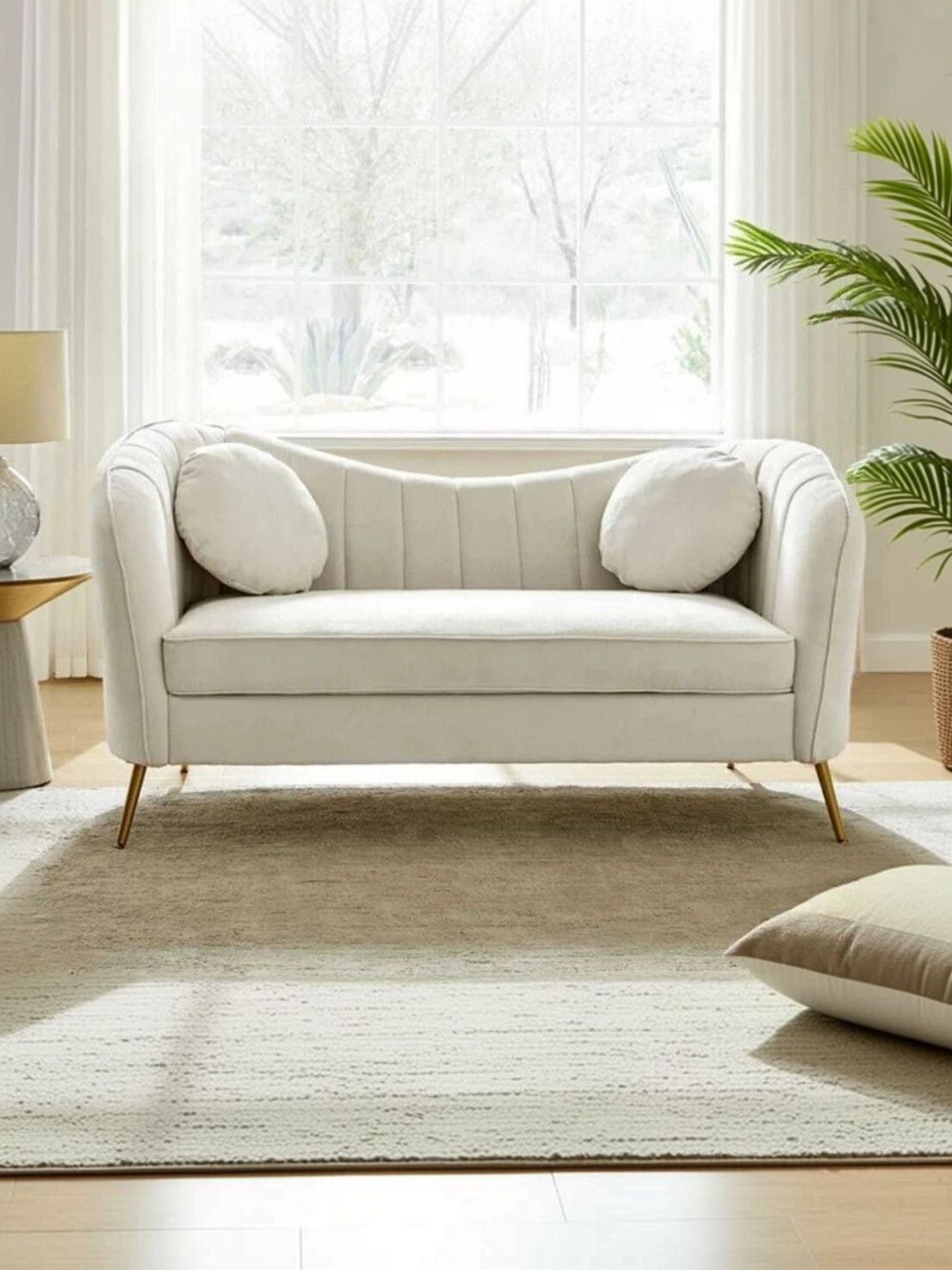 INDIAWOODMART Beige 2 Seater Sofa With 2 Pillow-picture-31