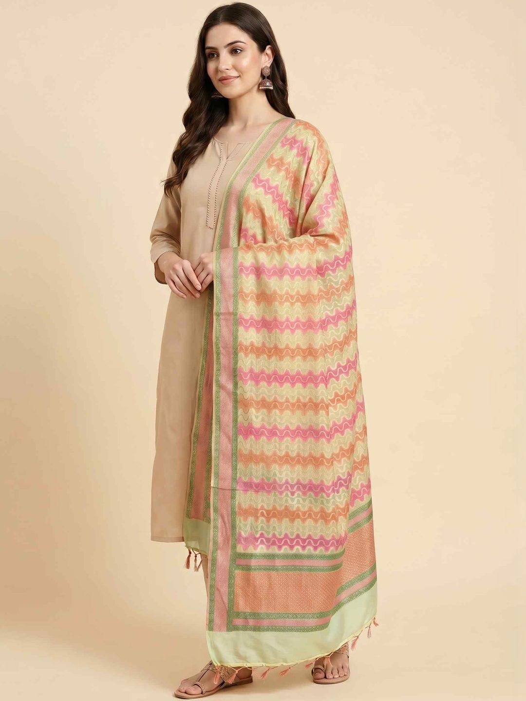 Banarasi Style Woven Design Leheriya Dupatta-image-1