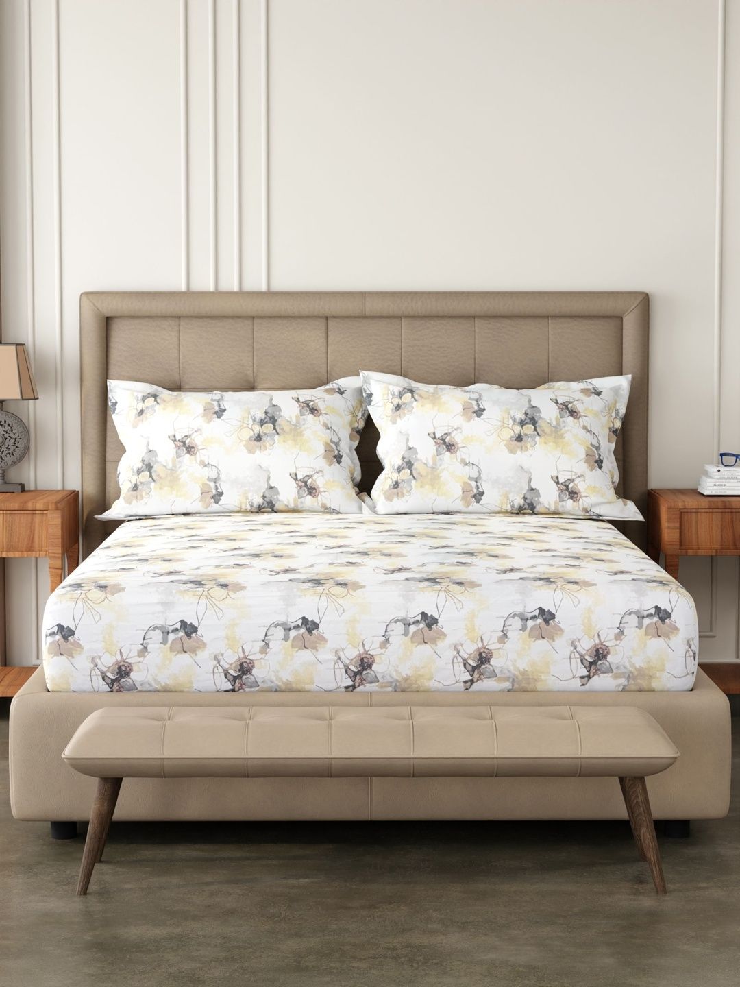 Pure Decor White Floral 180 TC King Bedsheet with 2 Pillow Covers-picture-10