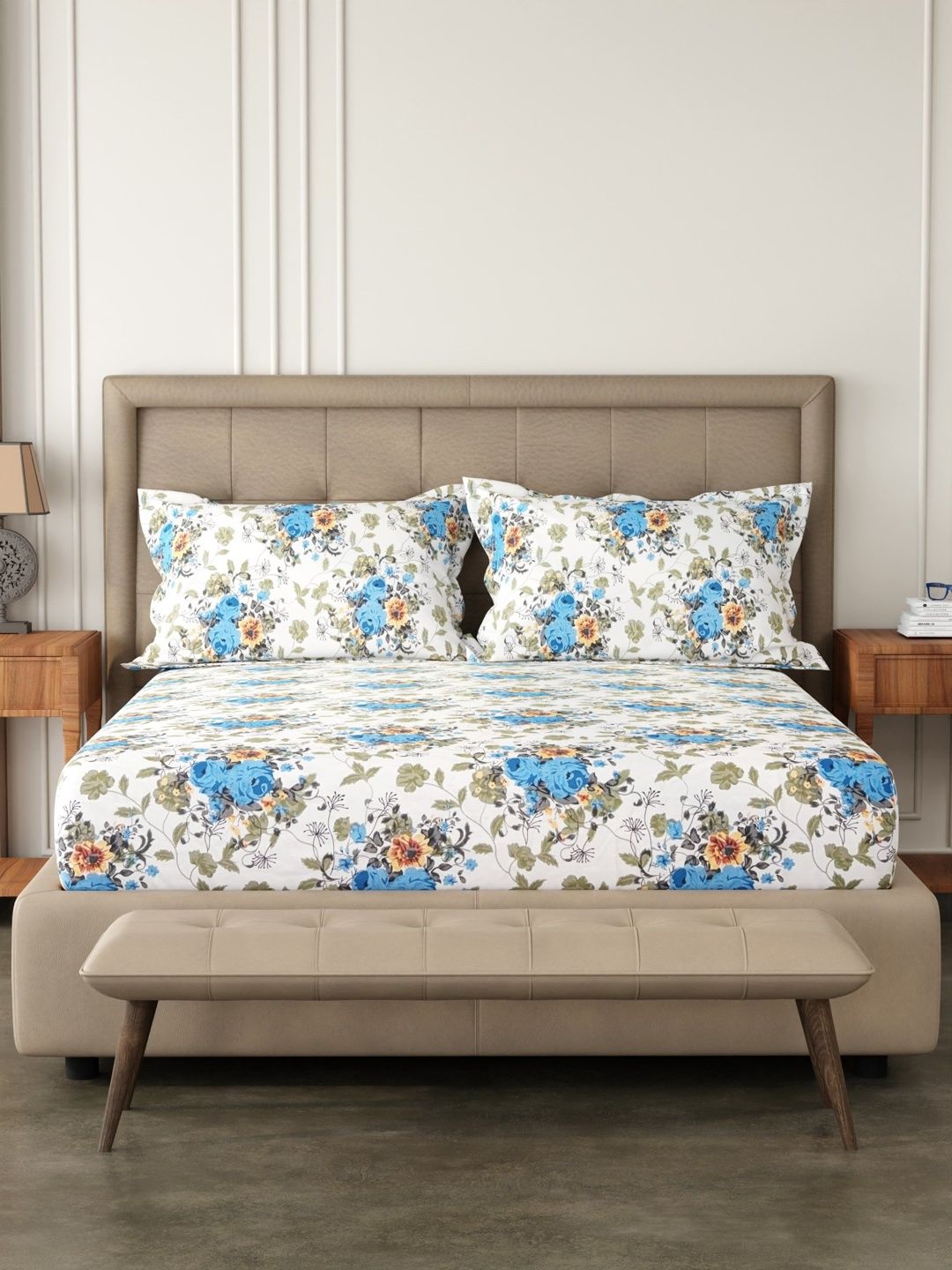 Pure Decor White Floral 180 TC King Bedsheet with 2 Pillow Covers-picture-8