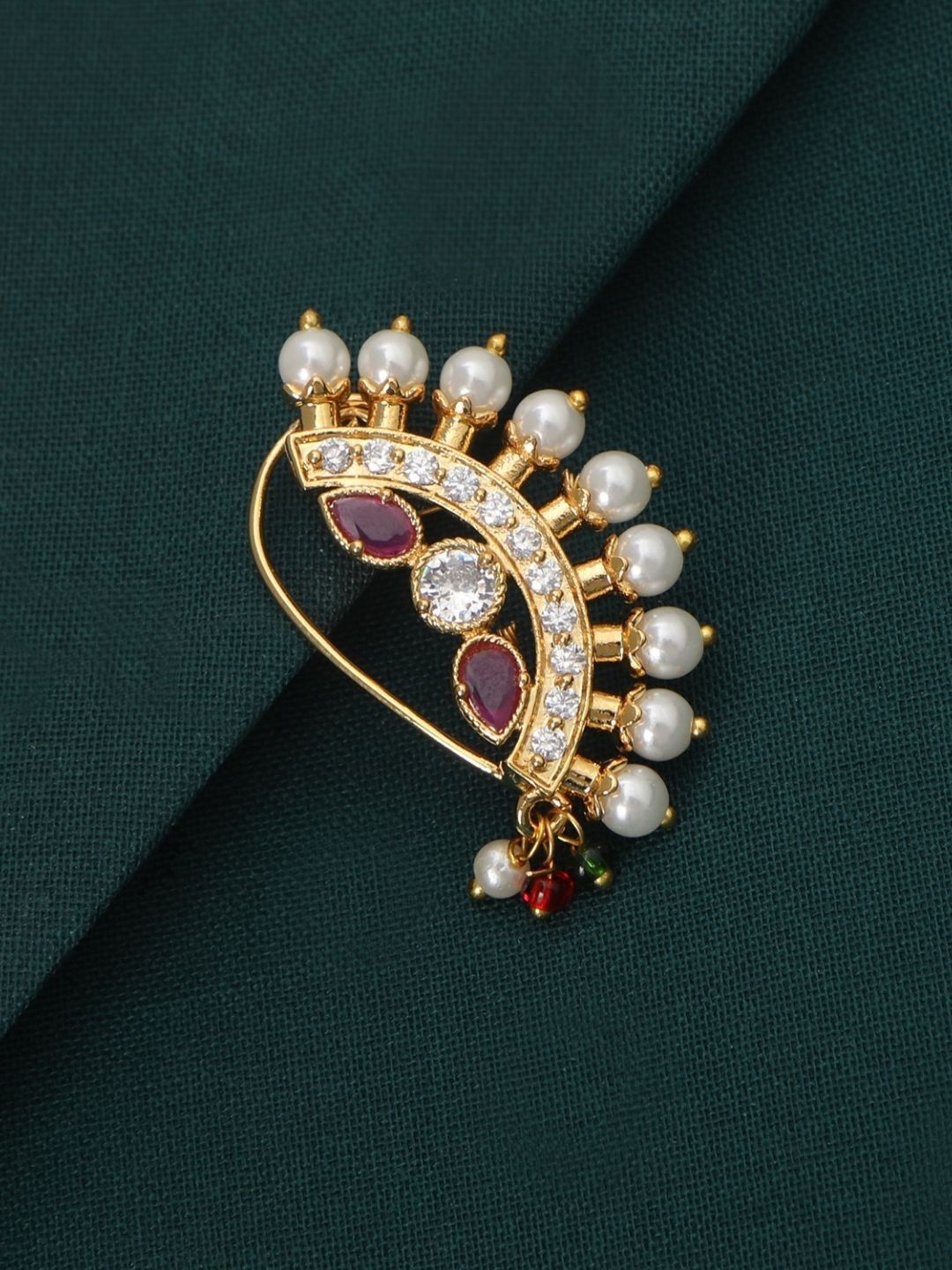 Jwella Gold-Plated Artificial Stones and Beads Ring Nosepin-picture-39