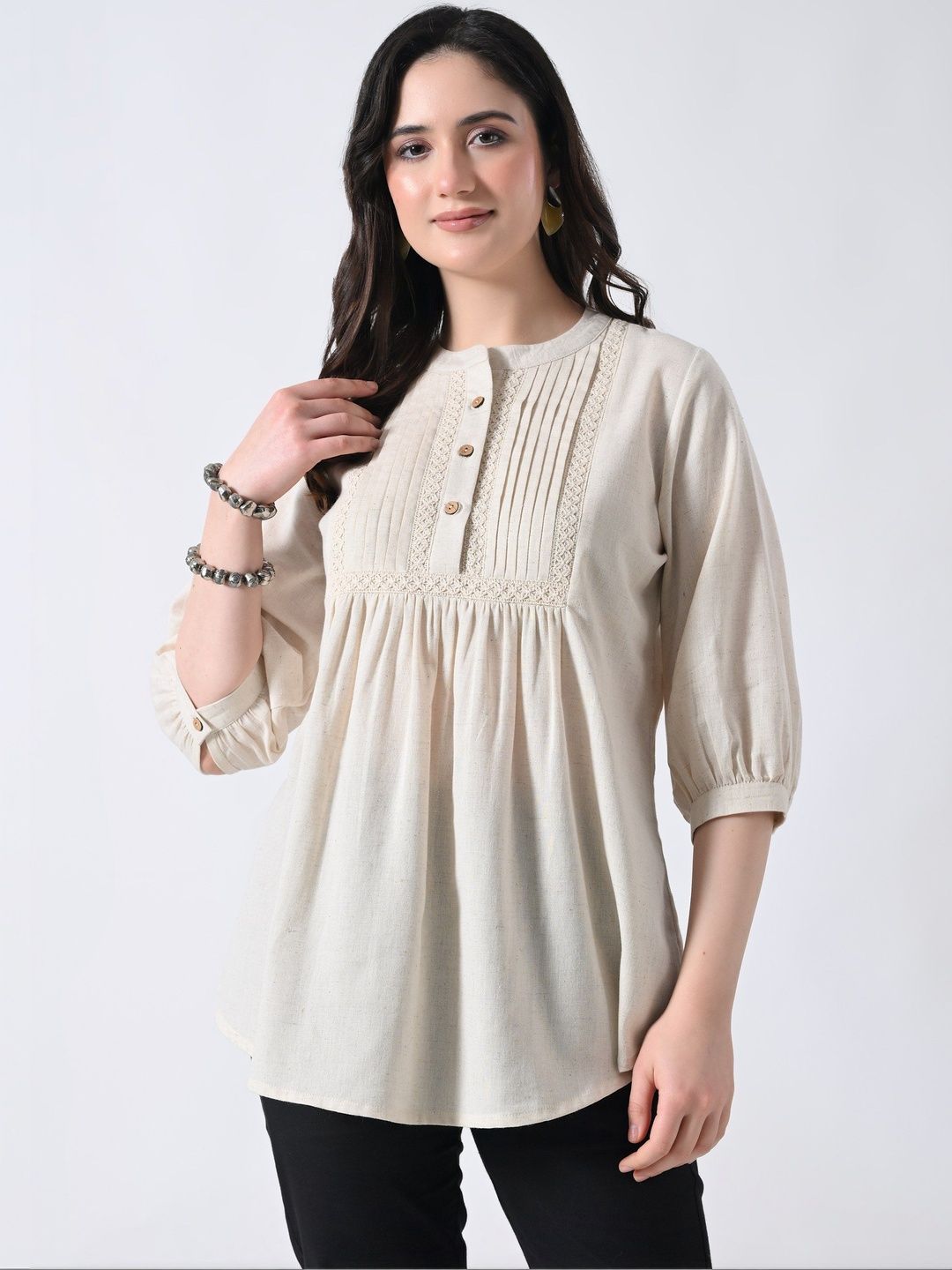 AMBI Mandarin Collar Cotton Top-picture-55