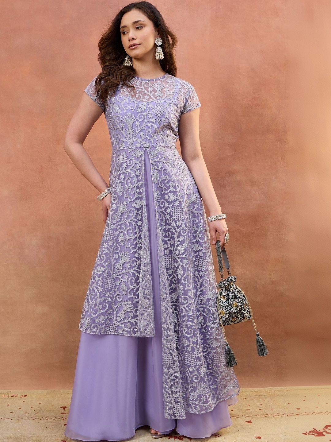 Inddus Embroidered Round Neck Gown Ethnic Dresses-picture-10