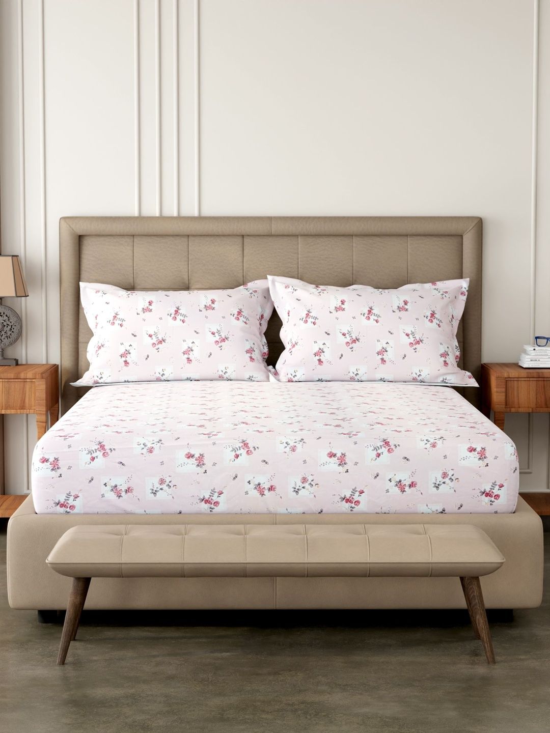 Pure Decor Pink Floral 180 TC King Bedsheet with 2 Pillow Covers-picture-23