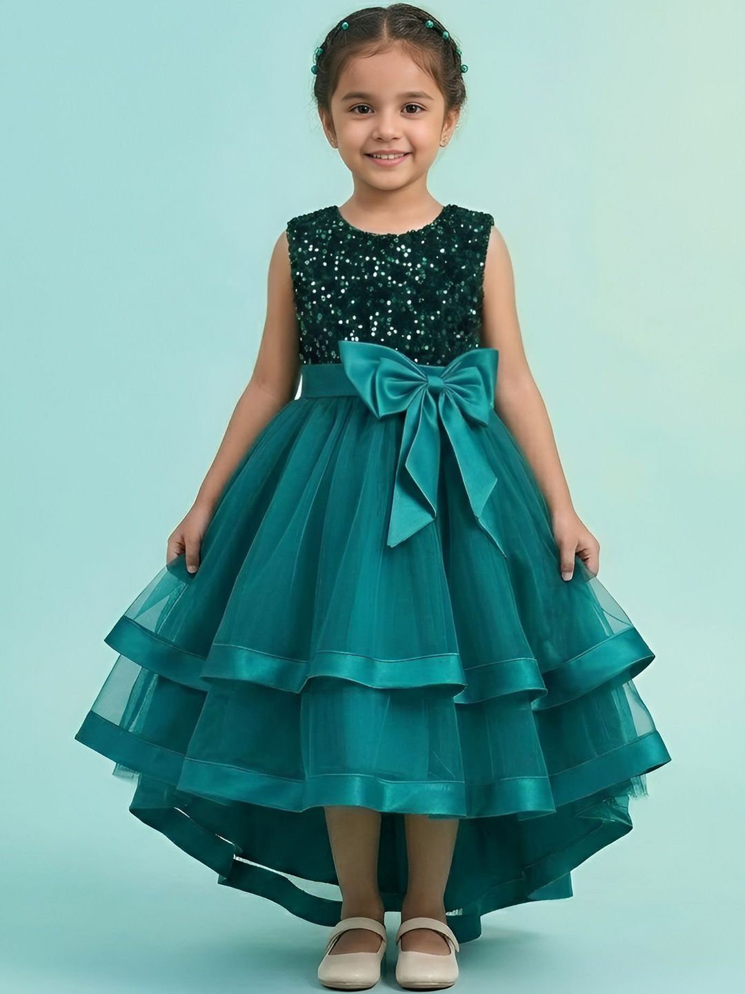 YK Girls Puff Sleeve A-Line Dress-image-32