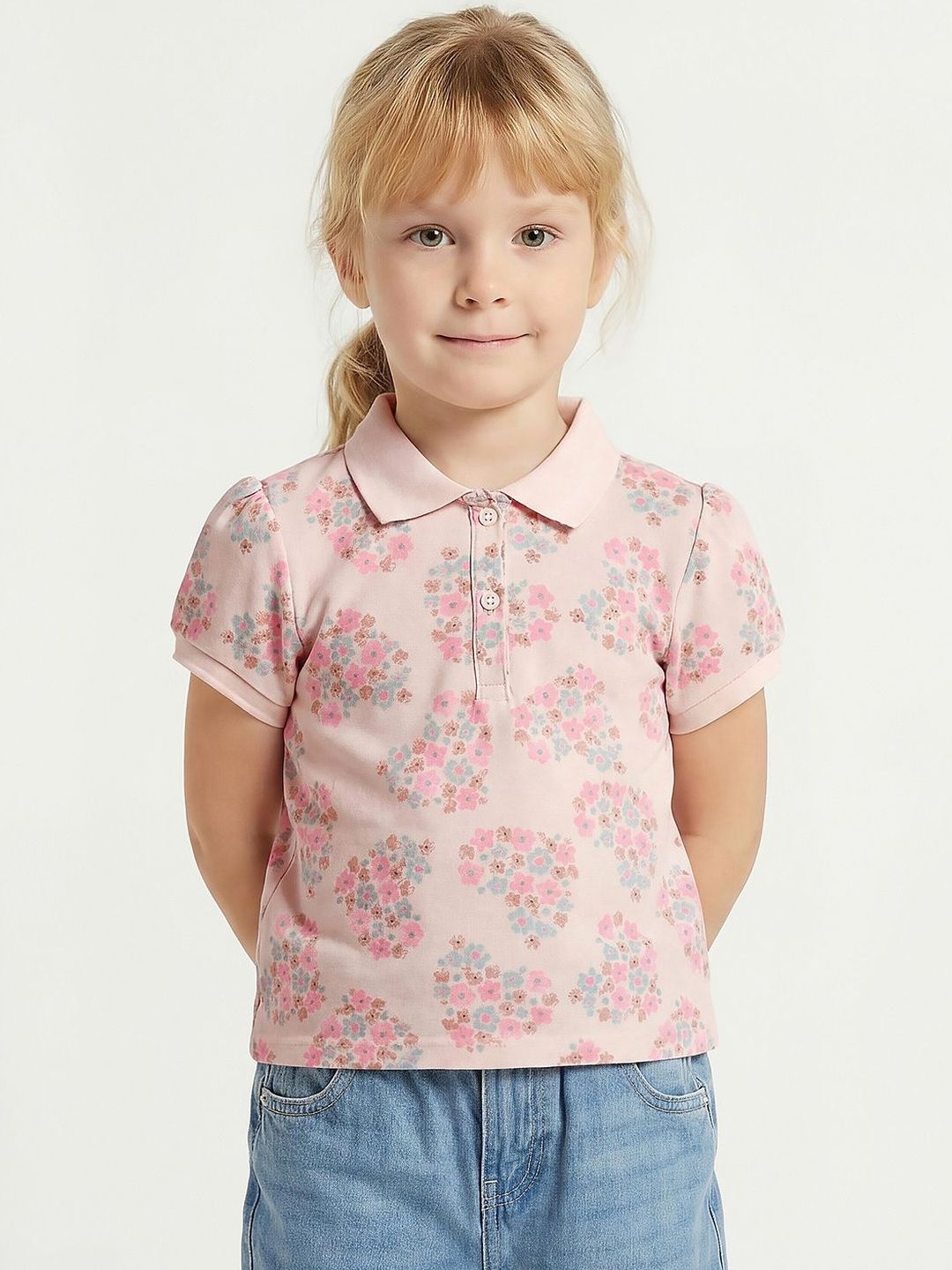 Juniors by Babyshop Girls Floral Printed Polo Collar T-shirt-picture-29