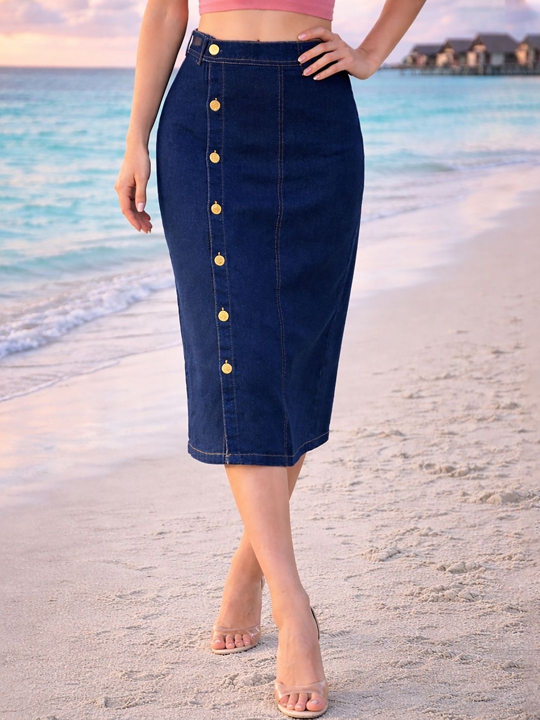 COUTUME COLLECTIONS Women Denim Midi Straight Skirt-picture-20