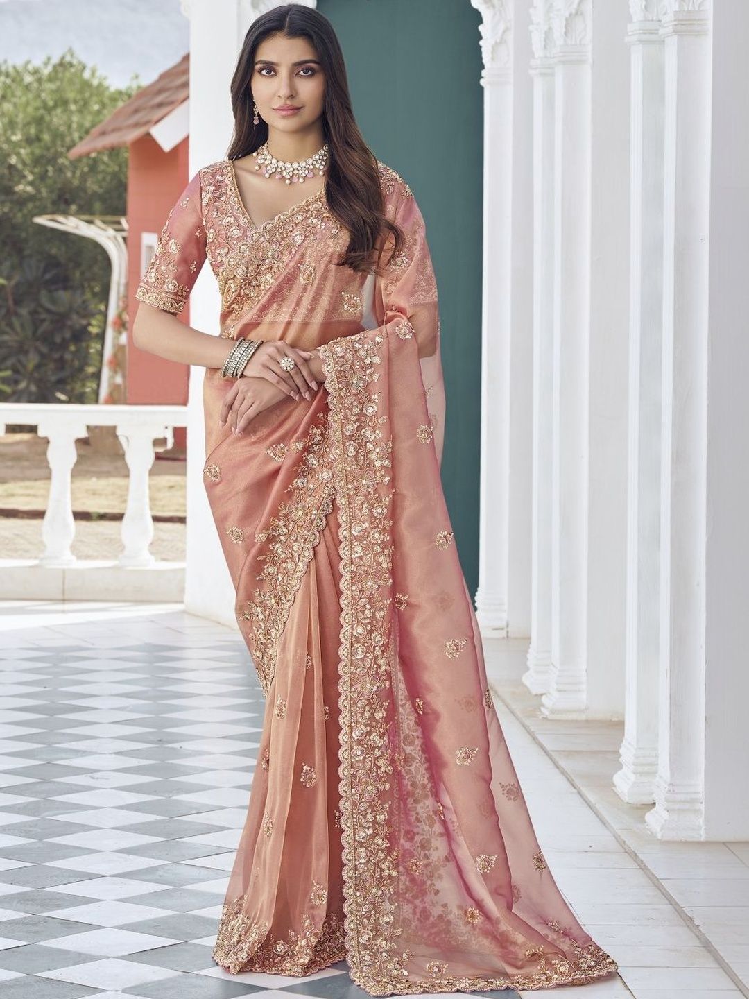 Suha Embellished Embroidered Tissue Heavy Work Saree-picture-50