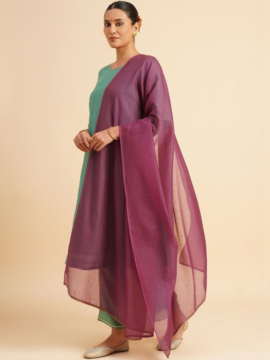 JAYPORE Embroidered Cotton Silk Dupatta with Thread Work-picture-13