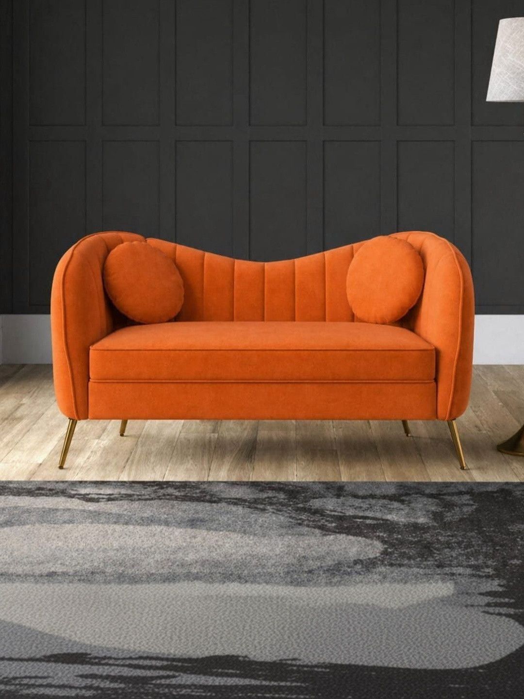 INDIAWOODMART Grey 2 Seater Sofa With 2 Pillow-picture-32
