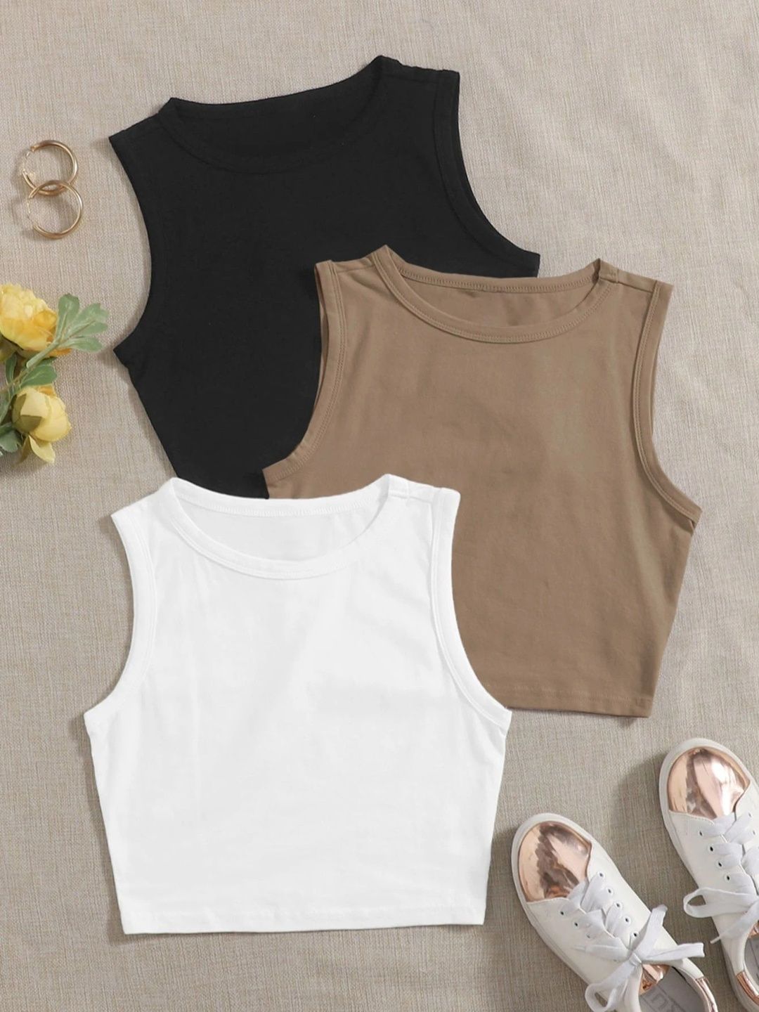 Mast & Harbour Pack Of 3 Sleeveless Tank Crop Top-image-41