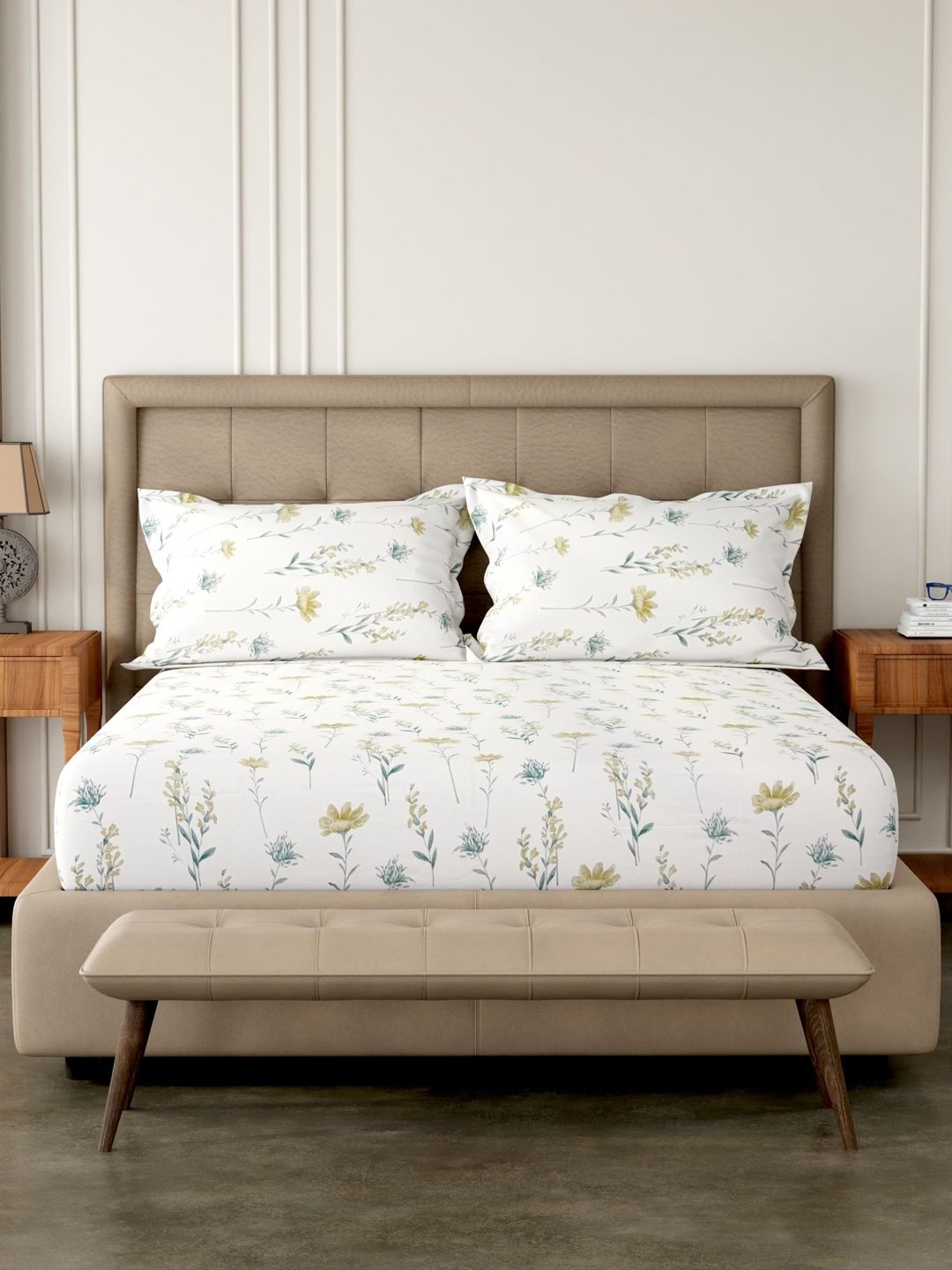 Pure Decor White Floral 180 TC King Bedsheet with 2 Pillow Covers-picture-3