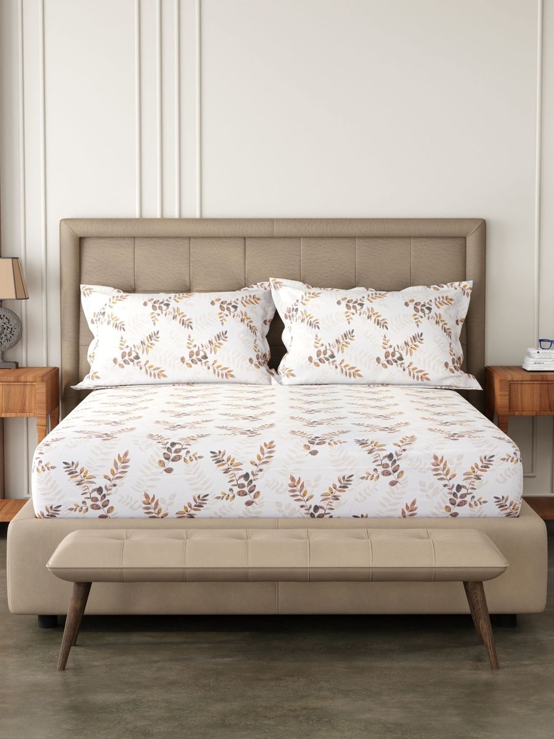 Pure Decor Sapphire White Floral Printed Cotton 180 TC King Bedsheet Set 1.83m x 1.91m-image-2