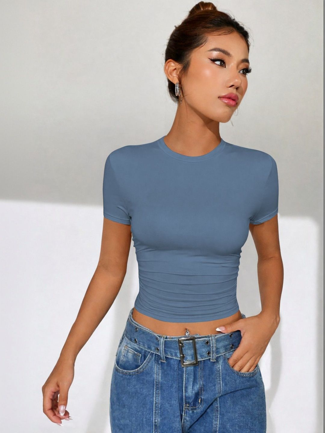 Mast & Harbour Solid Short Sleeves Ribbed Top-image-49