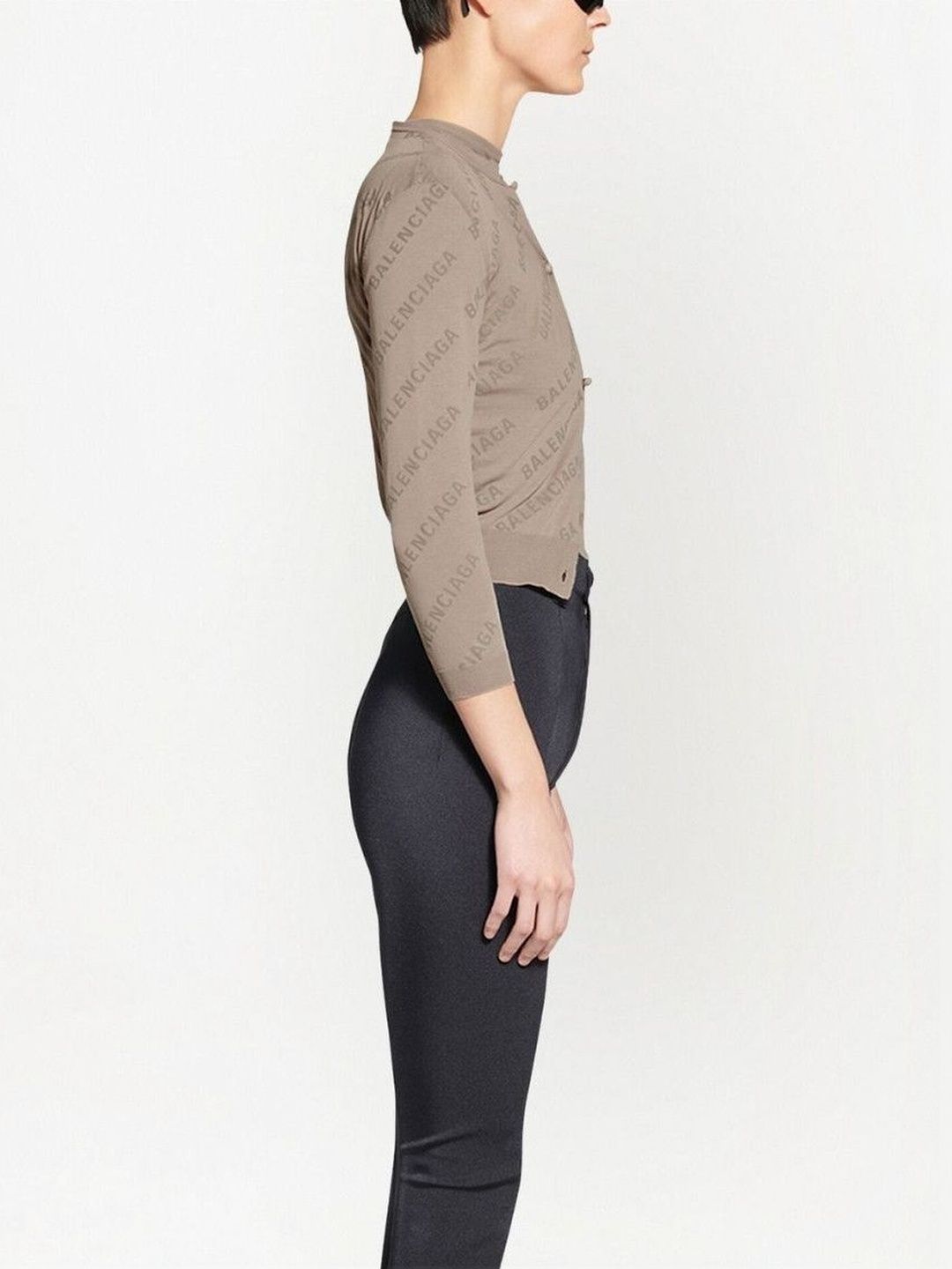 Beige Allover Logo Cotton Cardigan-image-27