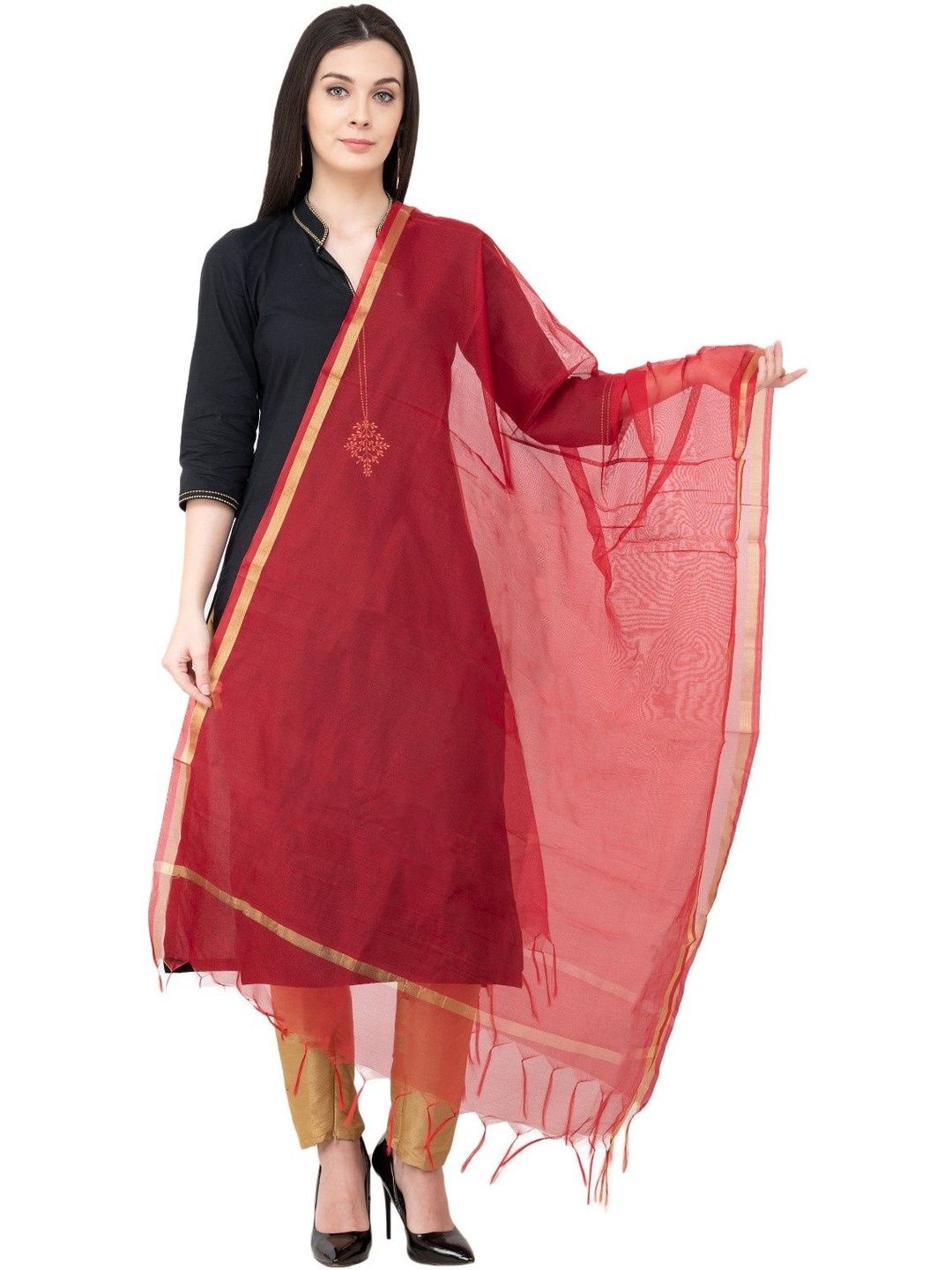 A R SILK Woven Design Dupatta with Thread Work-picture-7