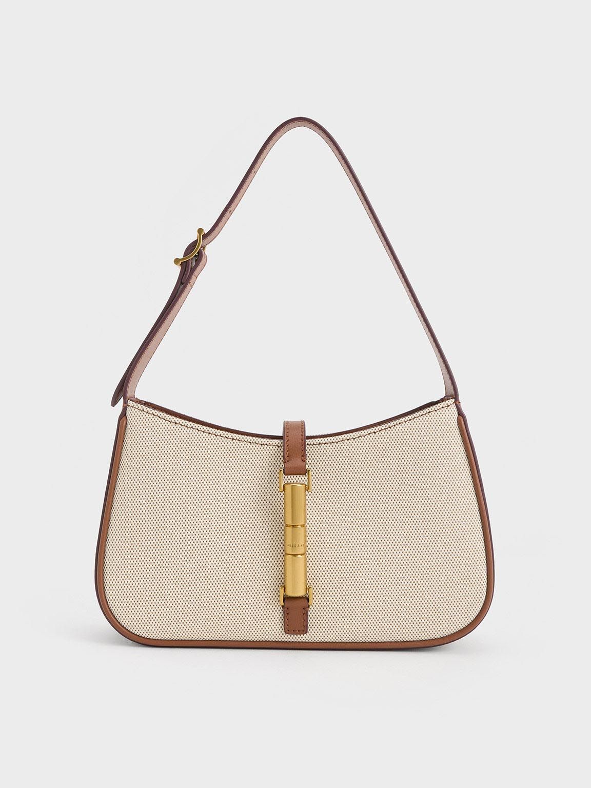 CHARLES & KEITH Cesia Canvas Metallic Accent Shoulder Bag-image-4
