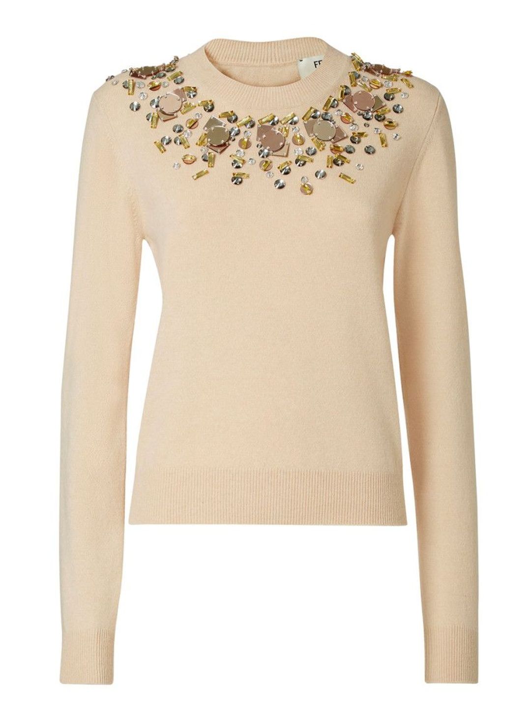 fendi Beige Crewneck Rhinestone Sweater-picture-41