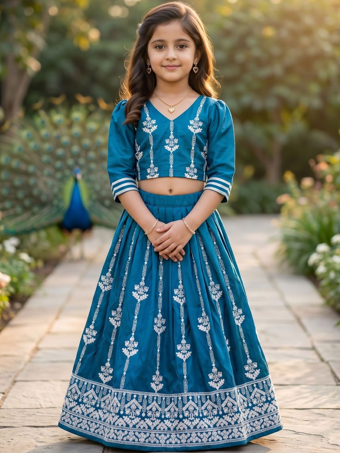KALINI Girls Embroidered Thread Work Semi-Stitched Lehenga &-picture-41