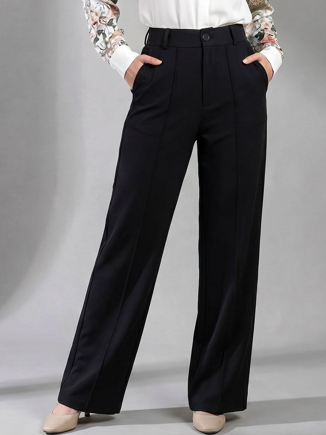 ADDYVERO Women High-Rise Wrinkle Free Trousers-image-2