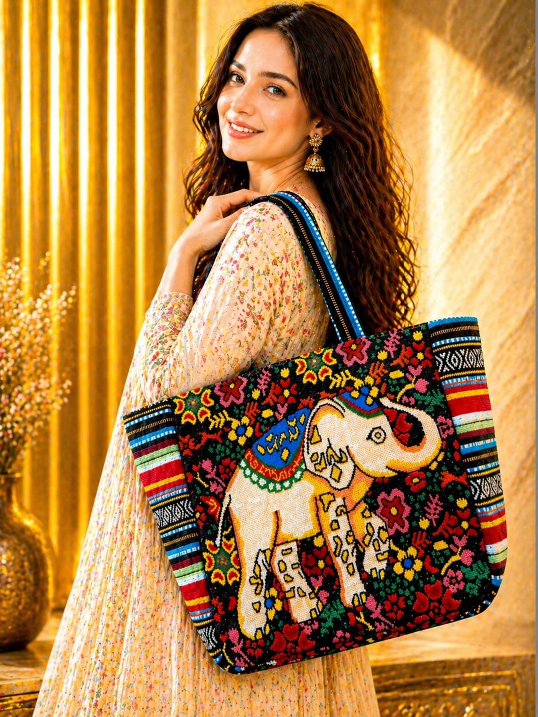 Cult Factory Ethnic Motifs Printed Up to 16 inch Tote Bag-picture-41