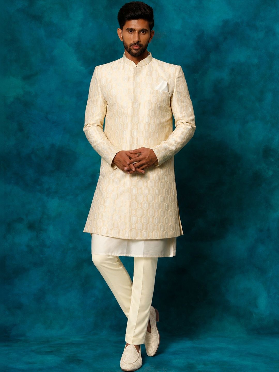 VASTRAMAY Mandarin Collar Sherwani Set-image-22