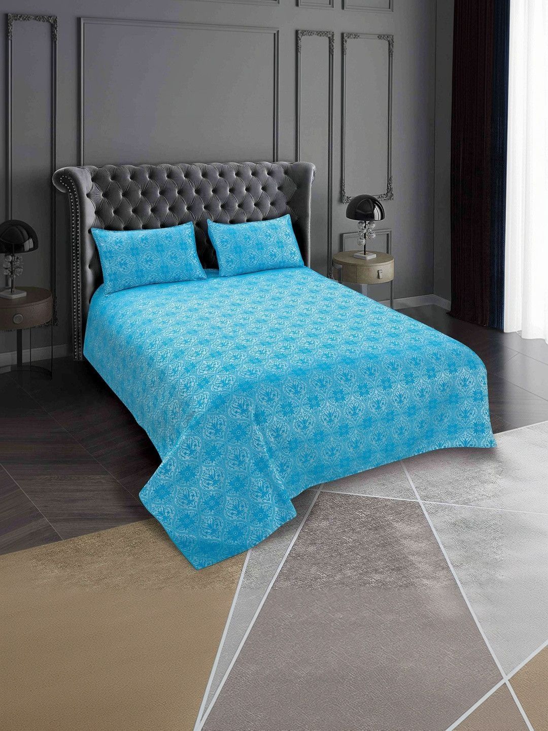 Victor Blue Ethnic Motifs Double Bed - King Bed Covers-picture-12