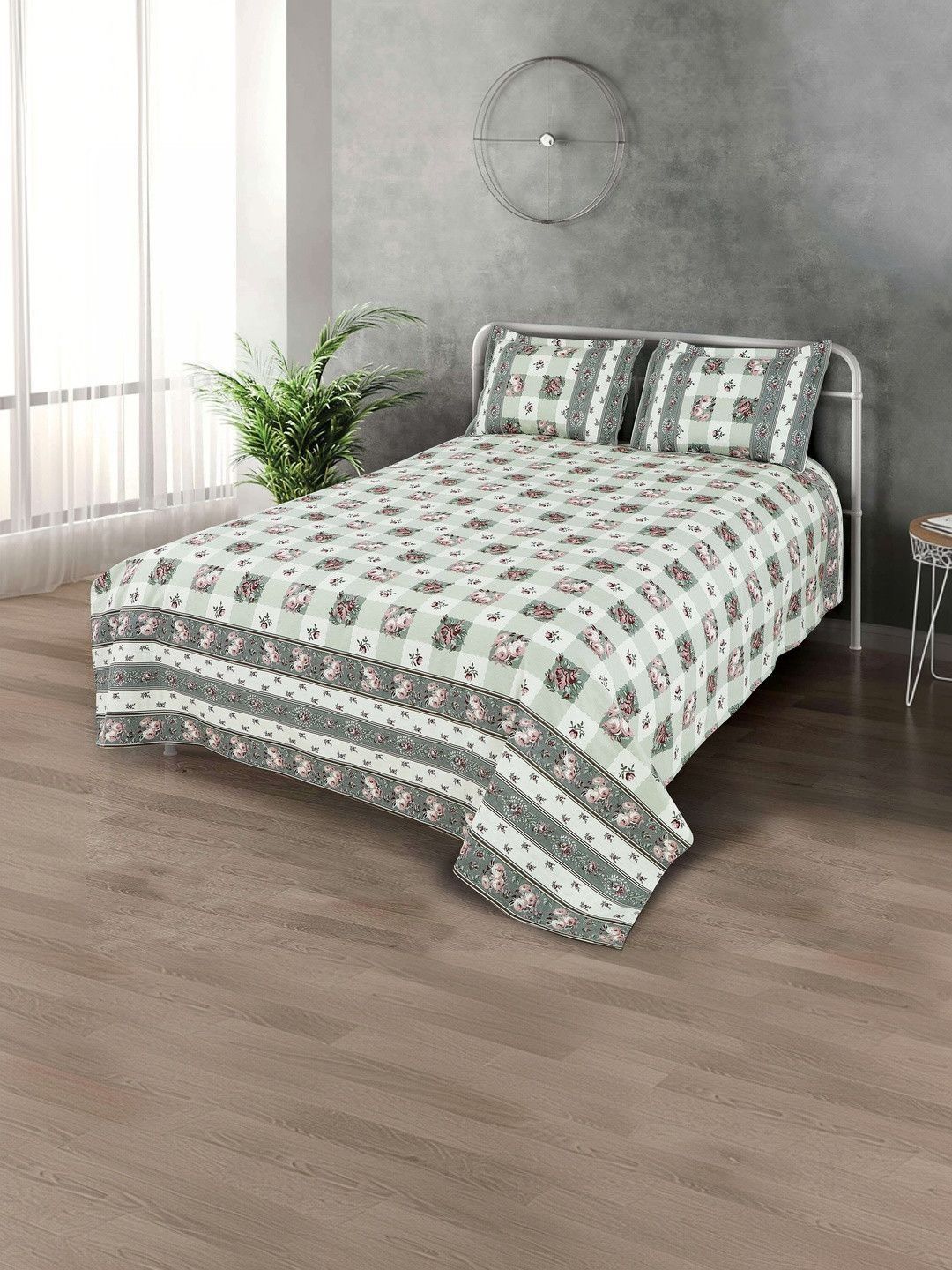 Victor White Floral Cotton Double Bed - King Bed Covers-picture-42