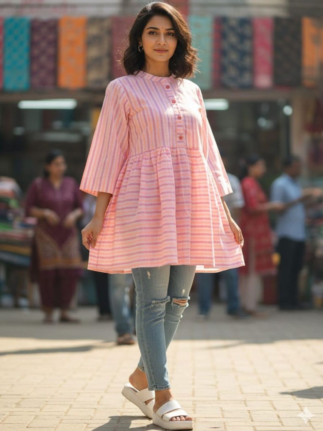 Silakaari Striped Pure Cotton Empire Kurti-picture-10