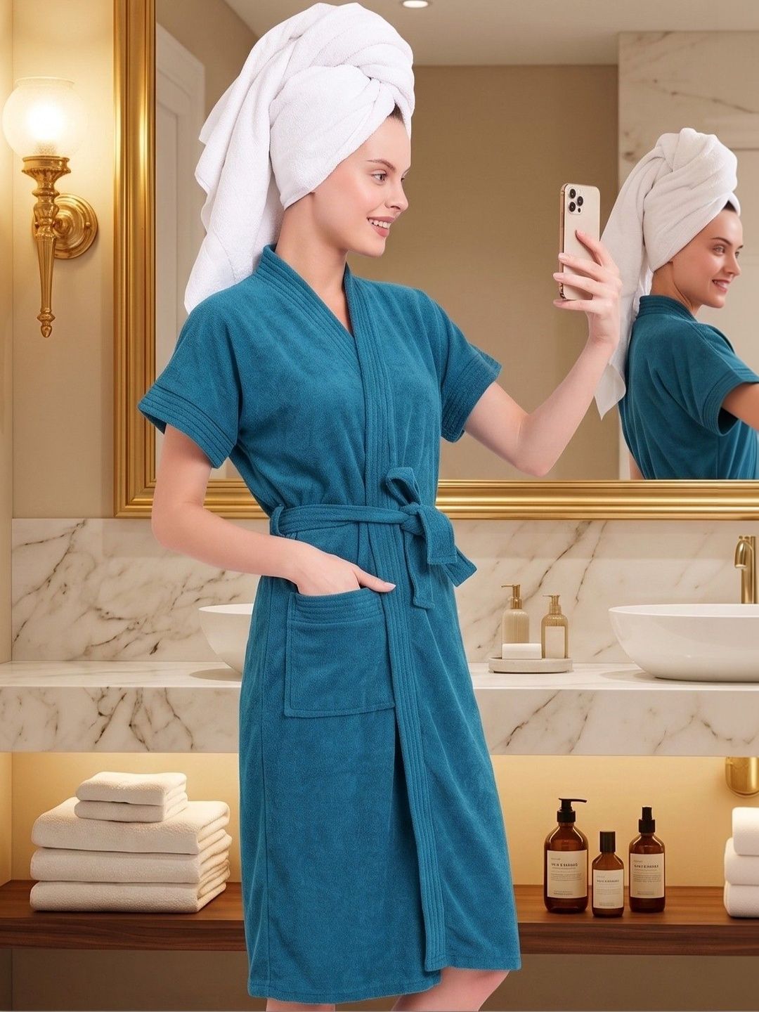HotGown Cotton Knee Length Bath Robe & Wraps-image-45