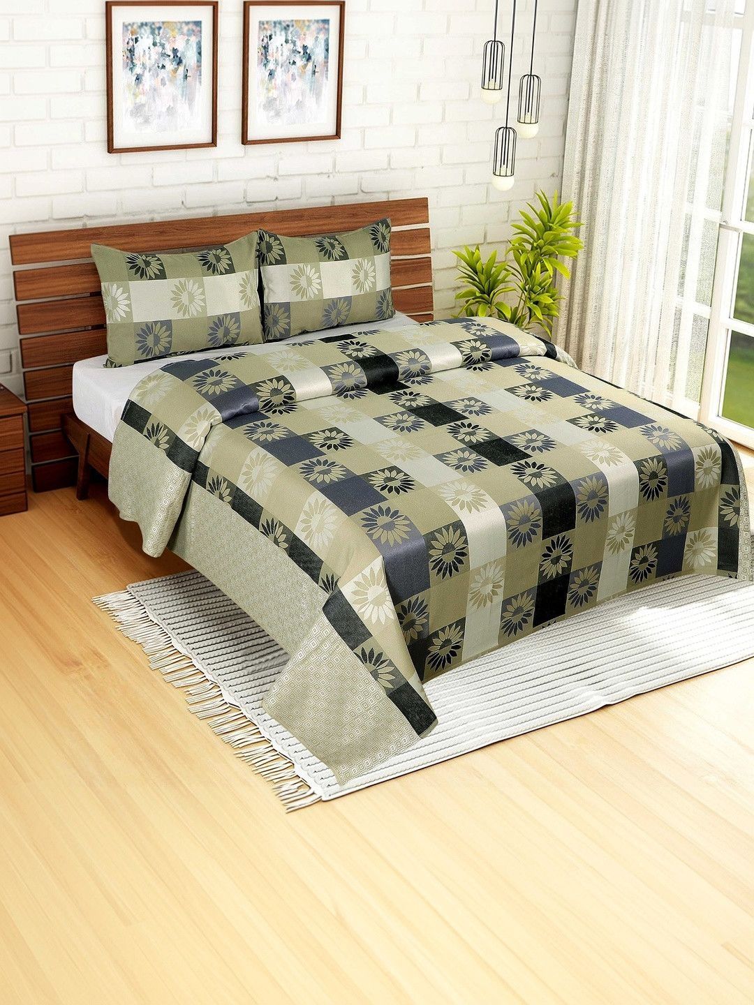 Victor Green Floral Double Bed - King Bed Covers-image-19