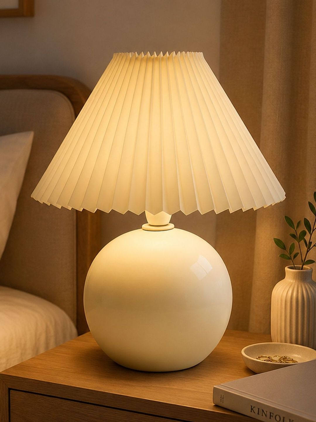 Glowhere White Textured Ceramic Contemporary Spherical Table Lamp-image-35