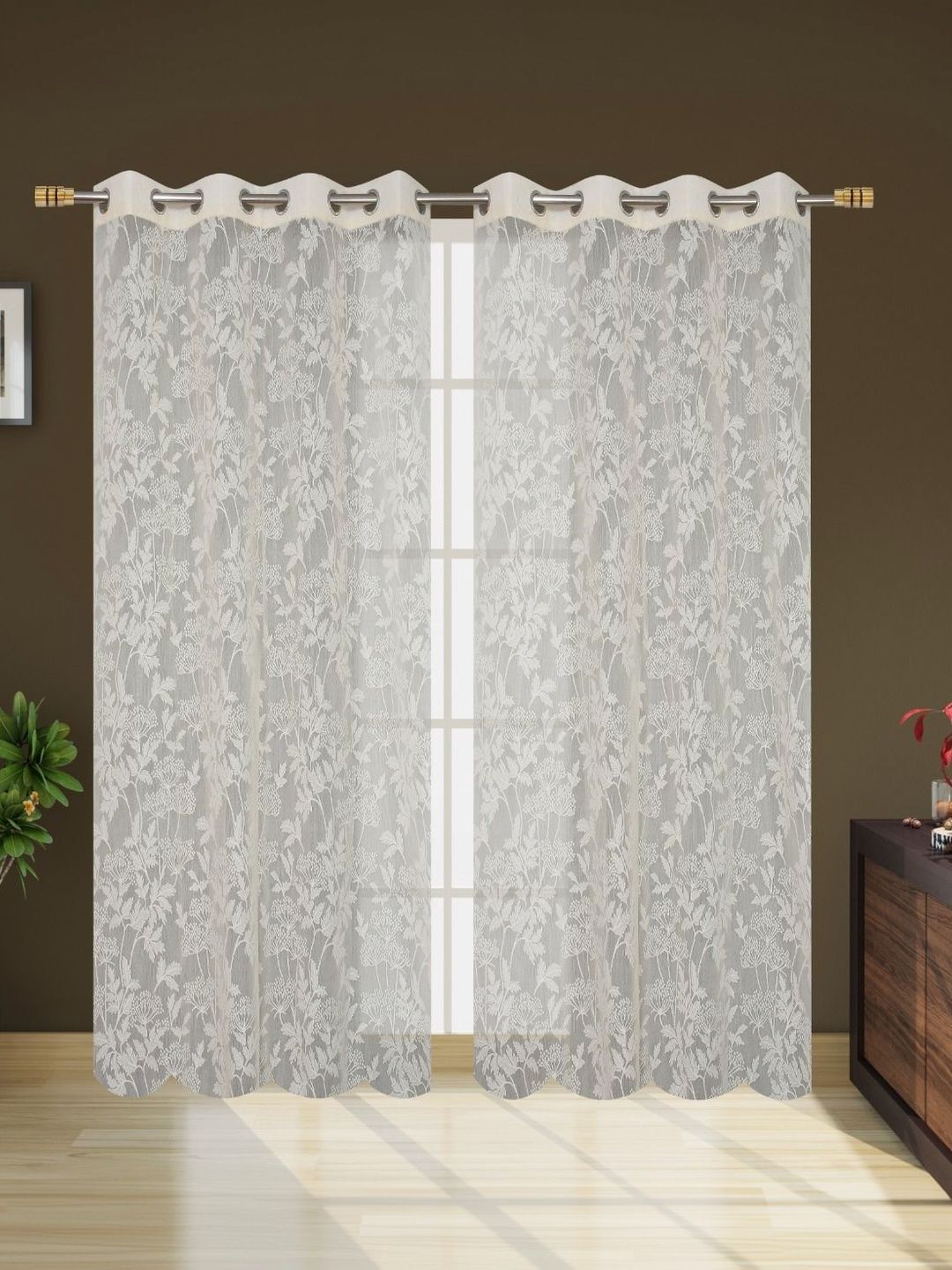 B' Decorlish Cream-Coloured Set of 2 Floral Sheer Window Curtain-picture-19