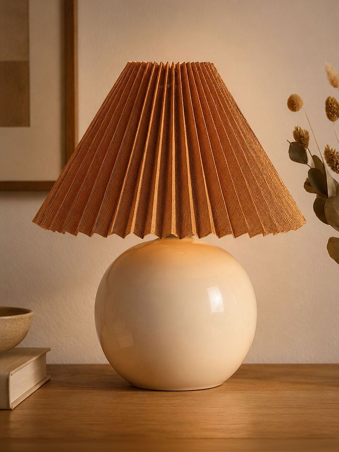 Glowhere Beige Textured Ceramic Contemporary Spherical Table Lamp-image-26